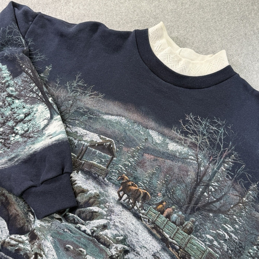 Art Unlimited Vintage Winter Scene Sweatshirt L Made in USA Jeff Wimmer Irwin